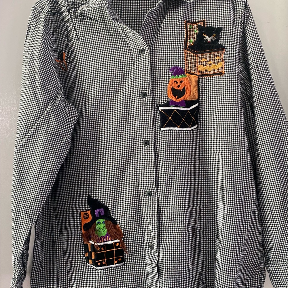Vintage Victoria Jones Halloween Themed Checkered Shirt